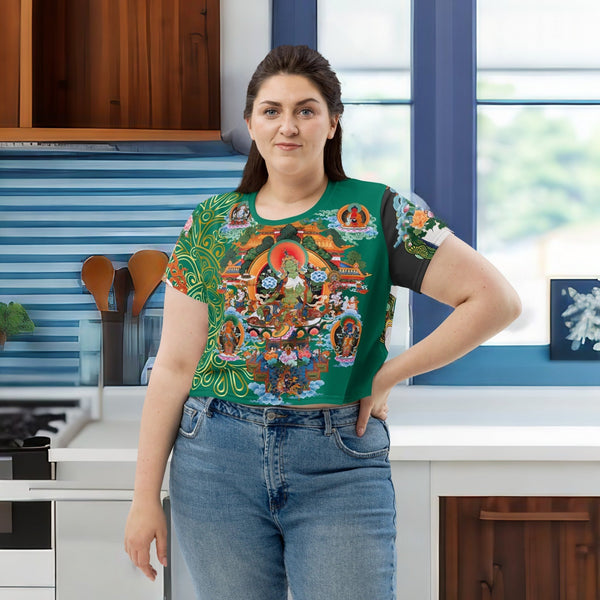 Cropped T-Shirt featuring the compassionate Green Tara from the Thangka Collection